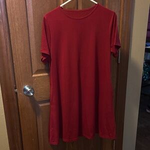 Solid Red Short Sleeve T-Shirt Dress